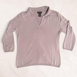 L Vintage Banana Republic Lilac Purple Silk Sweater w/ Collar | Polo Lightweight